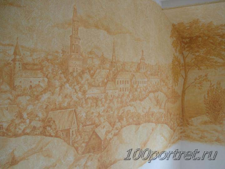 Роспись стен коттеджа Гризайль