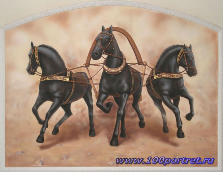 Роспись Тройка коней