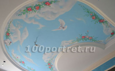 Роспись потолка голубка с кавалером