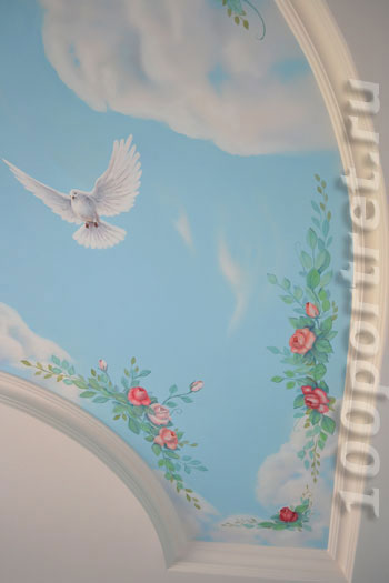 роспись потолков голубь с цветами