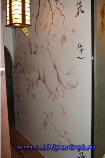 Роспись стен в японском стиле. Художественная роспись стен.