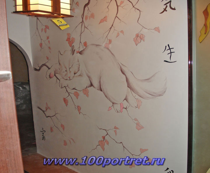 Роспись стен в японском стиле. Художественная роспись стен.