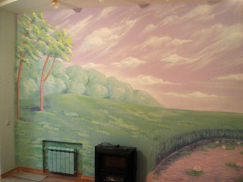 Роспись стены спальни таунхауса - Дивный пейзаж