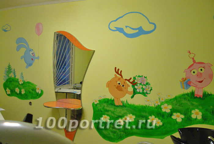 Художественная роспись стен детской мультгерои смешарики лосяш и нюша