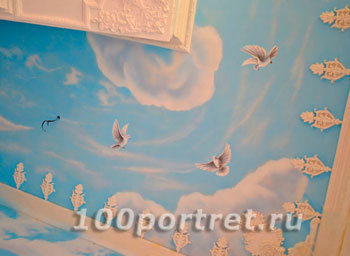 Роспись потолка летящие голуби