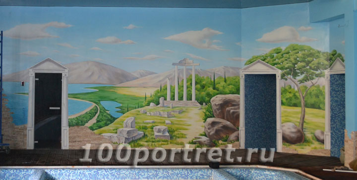Роспись греческий пейзаж море роспись стен бассейна