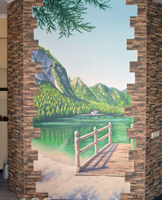 Роспись стен горный пейзаж озеро горы