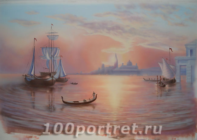 Картина морской пейзаж корабли на рассвете